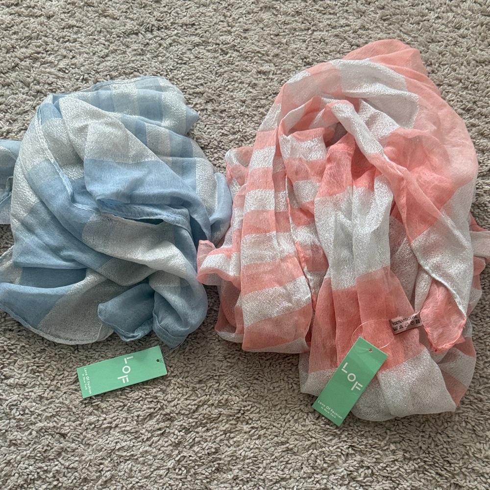LOF Pastel Striped Scarf Set - Pink and Blue
